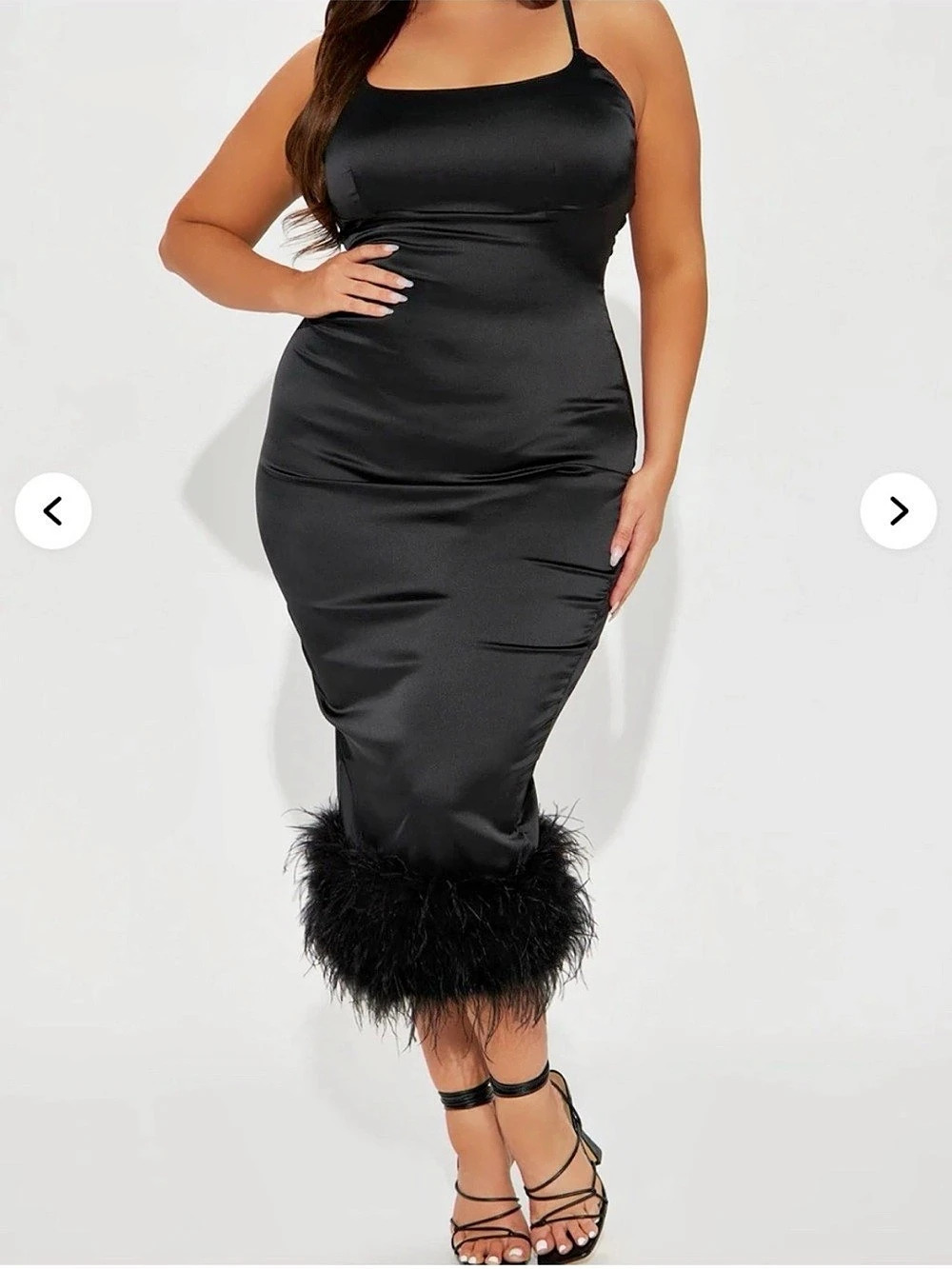 Fashion Nova Party Night Feather Midi Dress Feather Midi Dress in Black Like New